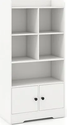 Immagine prodotto di libreria a 5 scomparti, scaffale con 5 scomparti aperti e armadio a 2 ante, scaffale in piedi con protezione antiribaltamento, per il soggiorno, 60 x 29,5 x 120 cm, bianco