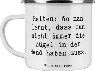 Produktbild von Mr. & Mrs. Panda Teetasse Spruch Reiten Freiheit - Weiß - Geschenk, Haferl, Kaffeepott, Sportler, Sportart, Lebensweise, Sport, Blechtasse, Emaille Tasse, Pferd, Pott