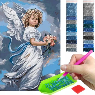 Produktbild von ARTULIO - Diamond Painting Set - Engelchen mit Blumen vor Himmel - 60 x 40 cm - Groß XXL - Crystal Art, Bilder DIY