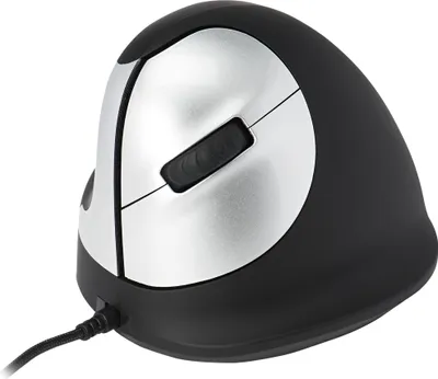 Produktbild von R-Go Maus HE ergonomisch links USB mittel schw./silb retail