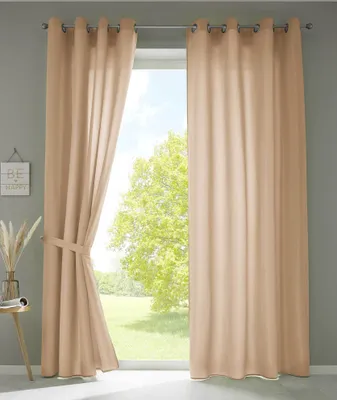 Produktbild von 2er Set Vorhänge Schal Ösen »Berlin« HxB 245x140 cm Sand Blickdicht Microsatin Lichtdurchlässig Uni Matt, 20405N2