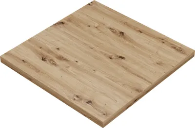 A square wooden tabletop with a rustic wood grain pattern, shown from a slightly elevated diagonal angle against a white background.