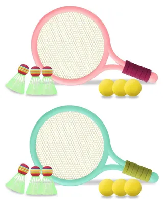 Obrázek produktu pro Sada Kinder pro badminton a tenis, růžová a zelená, 2 rakety, 6 míčků