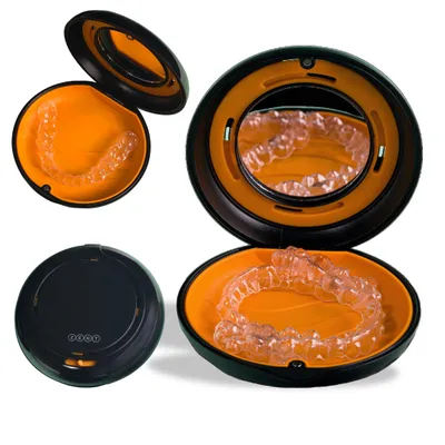 Produktbild von ZENT Zahnspangendose Retainer Case, Belüftungssystem und Spiegel, Schwarz