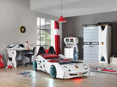 Produktbild von Autobett Kinderzimmer Garage in Weiß Schwarz