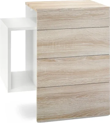 Produktbild von Vladon Nachttisch Queens,  Germany, Nachttischschrank mit 2 Schubladen und 1 seitlichem Fach zur Wandmontage, Weiß matt/Eiche Sägegrau (60 x 63 x 36 cm)