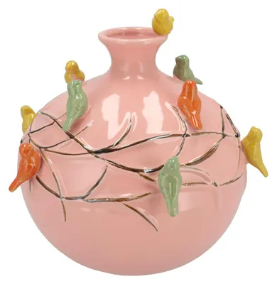 Produktbild von Vase Fruhlingsvogel - rosa - Keramik - D18 x H18 cm - Blumenvase