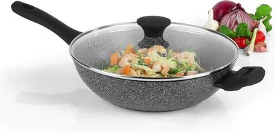 Produktbild von Famanu Wok 28 cm - Silber - Antihaftbeschichtung, spülmaschinenfest und für Metallutensilien geeignet