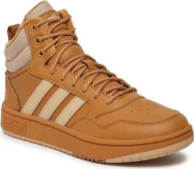 A single Adidas Hoops Mid men's boot in beige is shown against a white background.