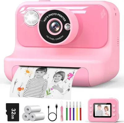 Produktbild von Hangrui Sofortbildkamera Kinder 2,4 Zoll, 1080P Digitalkamera mit Sofortdruck, 32GB Karte, Druckpapier & Stifte,Geschenk 3-12 Jahre für Kinder ab 3-12