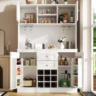 Produktbild von Küchenschrank mit Weinregal 180x60x40cm Weiß 4 Türen 2 Schubladen