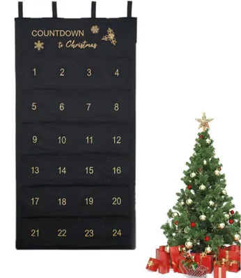 Productafbeelding van Adventskalender met 24 stoffen zakjes om op te hangen, herbruikbaar, zwart