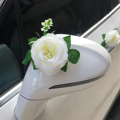 Immagine prodotto di Camerazar Set di rose crema 6 pezzi decorazione di nozze su auto artificiale