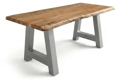 Produktbild von Baumkantentisch Cali 240 x 100 cm, Akazienholz massiv naturfarben, 50 mm Tischplatte, Esstisch mit A-Metallgestell Silber, Industrial-Design