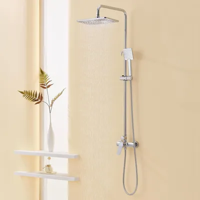 Obrázek produktu pro Kompletní set sprchové baterie, výškově nastavitelný (90-124 cm), včetně dešťové sprchy s hlavicí 29x19 cm a ruční sprchy, chrom