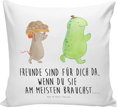 Produktbild von Mr. & Mrs. Panda Kuschelkissen Schildkröte Maus - Weiß - Geschenk, Zierkissen, 40x40, Sofakissen, Freunde, Dekokissen, Polster, kissen für sofa, Hilfe