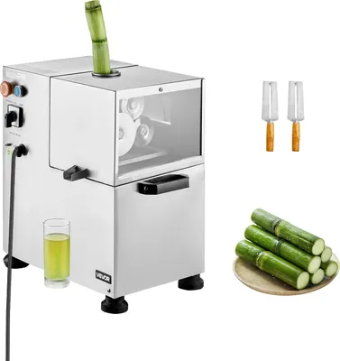 Produktbild von VEVOR kommerzieller Zuckerrohr-Entsafter, 800 W elektrischer Zuckerrohr-Entsafter mit 300 kg/h hoher Leistung, 4 Edelstahlwalzen, Zuckerrohrpresse Saftmaschine (55 x 38 x 52 cm)