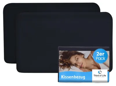 Produktbild von Kissenbezug 40x25 Schwarz Doppelpack, Perfekt für VOLAR Reise-Kissen, Baumwolle (Double Jersey), Bügelfrei & trocknergeeignet, Kissenhüllen 2er Set mit Reißverschluss,