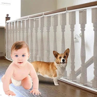 Produktbild von PolkaHome® Sicherheitsnetz für Treppen, Balkone und Geländer – Kindersicherung – Weiß – 3 m x 79 cm – mit Kabelbindern und Nylonseilen