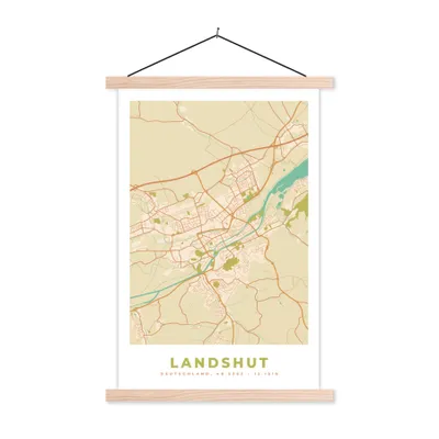 Produktbild von MuchoWow® Textilposter Landshut - Karte - Vintage - Stadtplan 60x90 cm mit holzfarbenen Rahmen - Textil