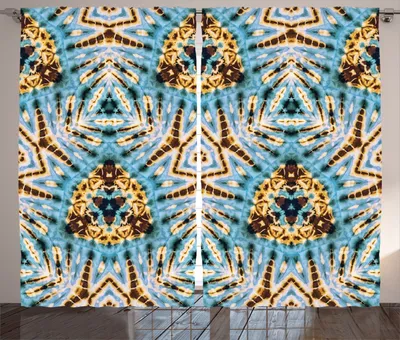 Produktbild von ABAKUHAUS Stammes Rustikaler Gardine, Abstrakte Stammes-Muster, Schlafzimmer Kräuselband Vorhang mit Schlaufen und Haken, 280 x 260 cm, Gelb Blau