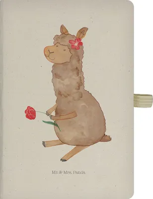 Produktbild von Mr. & Mrs. Panda Tagebuch Alpaka Blume - Transparent - Geschenk, Journal, Lamas, Spruch, Skizzenbuch, Notizbuch kariert, Lama, Kladde