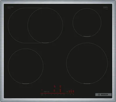Produktbild von Bosch Induktionskochfeld Serie 6 PIF645HB1E, Schwarz, 60 cm, aufliegend, Glaskeramik mit Edelstahlrahmen, 55x583x513mm (HxBxT), DirectSelect, Bräterzone, Smart Hood Automatic, Favoriten-Taste, Home Connect, 17 Leistungsstufen, QuickStart