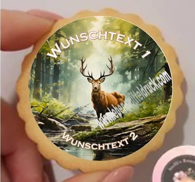 Produktbild von Hirsch Jagd Wald  Keks / Cupcake Aufleger 1 Seite Fondantpapier Premium extraweiß - extraglatt keine - einfach selber ausschneiden 4,5 cm 24 Stk.