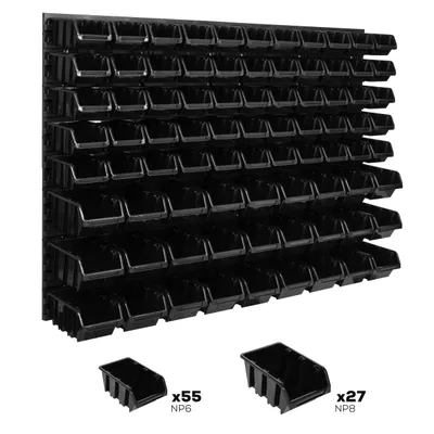Produktbild von Lagersystem Wandregal 1152 x 780 mm | 82 stck. Box | Stapelboxen Schüttenregal Sichtlagerkästen | Extra Starke Wandplatten | Regal Erweiterbar | Werkstattregal Lagerregal Werkstattwandregal Steckregal