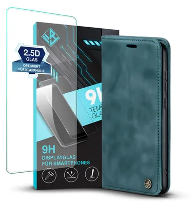 Produktbild von Handy Hülle für Huawei P30 Lite mit 9H Displayglas Klapphülle Bookcase Flip Cover Handy Tasche Etui Farbe: Petrol