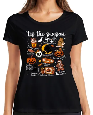 Immagine prodotto di È la stagione di Halloween Zucca Spaventosa Strega Dolcetto o Scherzetto Maglietta da donna, nero, S