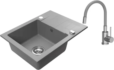 Produktbild von Granitspüle 59 x 44 cm in Grau mit flexibler Armatur und Einzelbecken