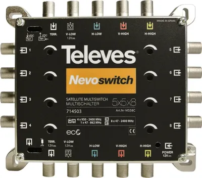 Obrázek produktu pro Televes 5 v 8, litinový multiswitch, NEVO, kaskádovatelný přijímač, 1 ks.