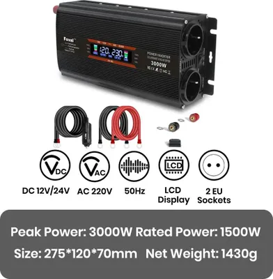 Obrázek produktu pro Automatický střídač, dvounapěťový vstup, více zásuvek a připojení, 3000 W ČERNÝ