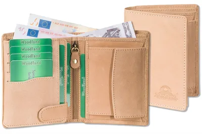 Produktbild von Woodland® Hochwertige Lederbörse mit RFID/NFC-Blocker Schutz im Querformat aus naturbelassenem Büffelleder in Creme