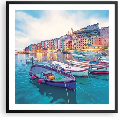 Produktbild von Gerahmtes Poster - Schwarzer Rahmen - Porto Boote die Farben - 60x60 cm - Wand Bild - Wanddeko - Wandbilder - Kunstposter - Wandposter - Bilderrahmen - Bilder - Kunstdruck - P2BAC60x60-4395