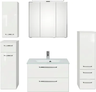 Produktbild von Badmöbel-Set Pelipal Kumba BxHxT 137 x 200 x 50 cm Frontfarbe weiß 5-teilig und mehr mit Glas-Waschtisch weiß, Hochschra