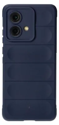 A dark blue phone case with a textured pattern is shown against a white background.