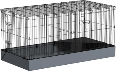 Obrázok produktu pre Klietka pre malé zvieratá PawHut s výbehom, klietka pre malé zvieratá s rampou, deliaca stena, čierna