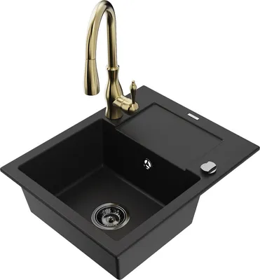 Produktbild von Mexen Enzo 1 Becken-Granitspüle mit Abtropffläche und Mischbatterie Savita, Schwarz - 6506-77-672601-50-B