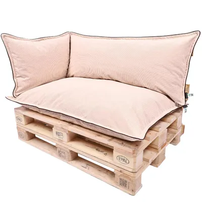 Produktbild von TexDeko Cord Palettenkissen 120x80x18 cm –Palettenpolster aus weichem Cordstoff, wasserabweisend UV-beständig, waschbarer Bezug (3-TLG Set Beige)