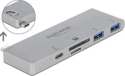 Produktbild von DeLOCK 64078, USB 3.2 Gen 1 (3.1 Gen 1) Type-C, Grau, MicroSD (TransFlash), MicroSDHC, MicroSDXC, SD, SDHC, SDXC, USB 3.2 Gen 1 (3.1 Gen 1) Type-A, USB 3.2 Gen 1 (3.1 Gen 1) Type-C, Metall, China