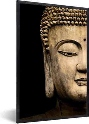 Produktbild von MuchoWow® MuchoWow® Gerahmtes Poster Buddha-Kopf - Statue - Schwarz 40x60 cm - Poster mit zchwarzem Bilderrahmen - Papierdruck - Wandbilder