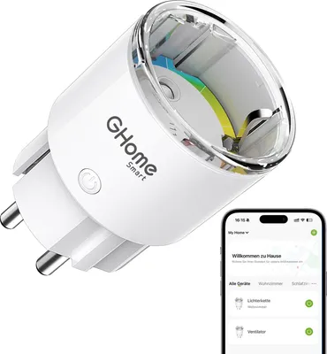Produktbild von GHome Smart WLAN Steckdose,Kleinste WiFi Steckdose Zubehör App Fernbedienung, Stromverbrauch Messen Sprachsteuerung,Zeitplan,Funktioniert mit Alexa Google Nur 2,4GHz WiFi, White