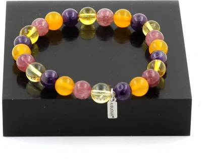 Immagine prodotto di Bracciale di perle di citrino + ametista + lepidolite + agata gialla 8 mm