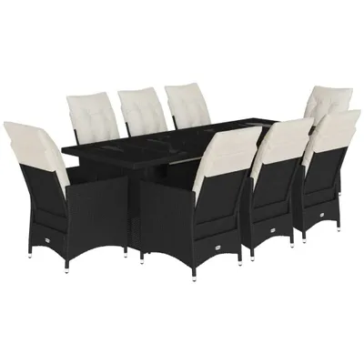 Produktbild von vidaXL 9-tlg. Garten-Bistro-Set mit Kissen Schwarz Poly Rattan