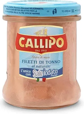 Produktbild von 6x Callipo Filetti di Tonno al naturale natürlicher Thunfisch mit Jodsalz Niedriger Fettgehalt 100% Italienischer Thunfisch 200g