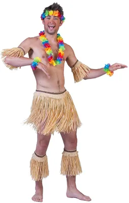 Produktbild von Hawaii Kostüm Set Natur 5-tlg. Bastrock und Stulpen Bast Hawaiirock Beinstulpen Armstulpen