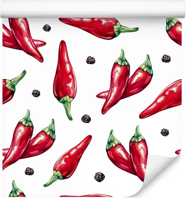 Zdjęcie produktu dla Tapeta Ozdoba Ścienna z modnym efektem 3D warzywa pieprz papryczka chili do kuchni
