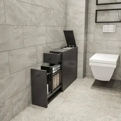 Image de Isidora - Meuble sous-lavabo, 20x60x55h cm Noir Anthracite, 2 Tiroirs